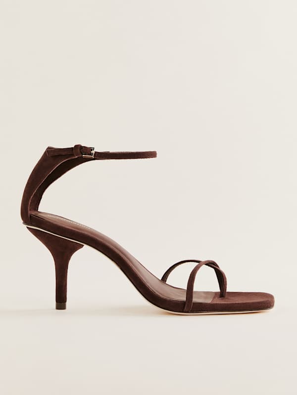 Gigi Strappy Mid Heel Sandal - Chocolate Suede